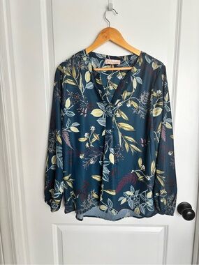 Philosophy Teal Floral Split-Neck Blouse